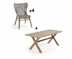 Pack mesa Chiara 90 x 190 cm con 4 sillas Zabel gris
