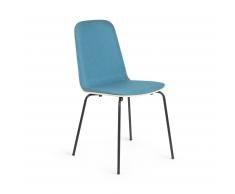 Silla Canele madera tapizado tela azul patas metal negro