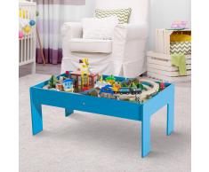 HOMCOM Set Completo de 82 Piezas Juego de Tren para Niños Juguete Educativo Infantil para Actividad Interior - Con Circuito de Vía + Mesa – Madera