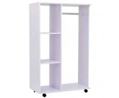HOMCOM ® Armario Abierto Colgador Madera Colgador Ruedas Blanco 80x40x128cm