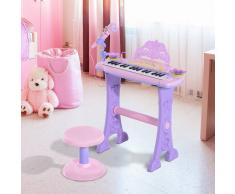 HOMCOM ® Teclado Electrónico Infantil 32 Teclas Juguete Musical con Micrófono Taburete