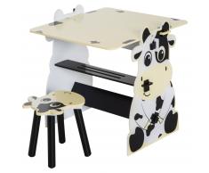 HOMCOM ® Conjunto Mesa y Silla Infantil Diseño Vaca para Jugar 60x40x60cm
