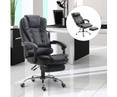 HOMCOM Silla de Oficina y Escritorio Ergonómica Elevable Reclinable 145° y Giratoria 360°con Reposapiés - 64.5x69x117-127cm
