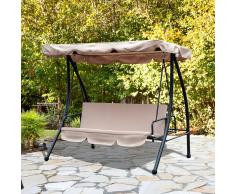 Outsunny Columpio Balancín de 3 Plazas Convertible en Cama para Jardín Terraza Patio Beige Carga máx. 340kg - 200x125x170cm