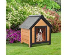 PawHut Caseta de Perro con Techo y 4 Patas - Color Madera - Madera de Abeto Barnizada - 56x60.5x66 cm