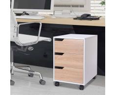 HOMCOM ® Armario Archivador Móvil 3 Cajones Con Ruedas(2 con Frenos) 40x50x57.5cm MDF