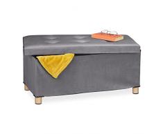 Relaxdays Banco con Espacio de Almacenamiento, tapicería, Funda de Terciopelo, Patas de Madera, hasta 120 kg, Plegable, 34 x 76 x 38 cm, Color Antracita, 34x76x38 cm