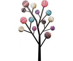 Kare Design Perchero Bubble Tree, Diseño de Árbol 6 Ganchos Adornados con Botones Multicolores, 111 x 65 x 6.5 cm, Tela, Policromo