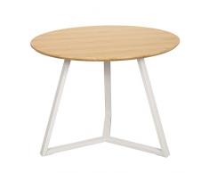 DRW Mesa de Comedor Redonda de Madera Natural y Metal en Natural y Blanco 100x75x3cm