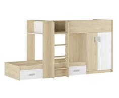 SHIITO | Modelo Chelsea - Cama Tren | Natural y Blanco Veteado - 99.6 cm x 278.5 cm x 150.6 cm | Primera Calidad y Alta Resistencia