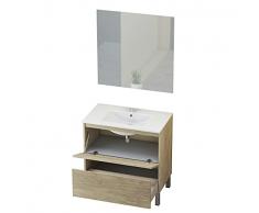 BAIKAL Conjunto Mueble de Baño con Lavabo y Espejo, con Patas, en Varios Acabados, Melamina 16. Puerta + Cajón 80 cm Nature