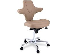 QUIRUMED Taburete con Respaldo ergonómico y Atractivo diseño, Color Visón, Estructura Metal, Polipiel, Altura Regulable, Inclinación de Respaldo, hasta 150 kg