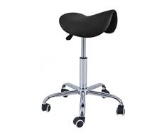 QUIRUMED Taburete Pony 5 Ruedas, Base cromada, Color Negro, Tapizado en Polipiel, Regulable en Altura, Ligero, diseño ergonómico, Giratorio, hasta 150 kg