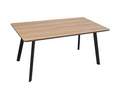 DRW Mesa de Comedor de Madera y Patas de Metal con Tablero de DM+Melamina y PVC en Natural y Negro 160x90x76cm