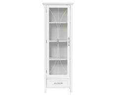 Teamson Home Delaney baño de madera de pie alto gabinete de almacenamiento de lino delgado torre blanca 7961 con puerta de Panel de vidrio