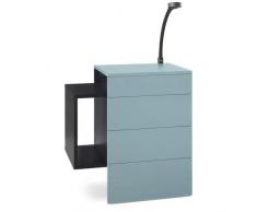 Mesilla de Noche Queens, Cuerpo en Negro Mate/Parte Frontal y Parte Superior en Jade Mate con lámpara LED Negra Flexi