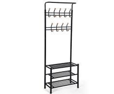 SONGMICS Perchero con 3 Capas para Zapatos, con 18 Ganchos, Metal, 68,8 x 35,2 x 187 cm, Negro HSR04B
