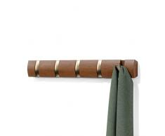 Umbra Flip Perchero de pared con 5 ganchos extraÃbles, Ãlamo, Nogal claro/Dorado