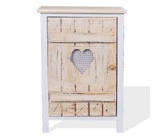 Rebecca Mobili Aparador de Cocina, Armario con 1 Puerta, Madera de Paulownia, marrón Blanco, Estilo Shabby - Medidas: 57 x 40 x 30,5 cm (AxANxF) - Art. RE4352