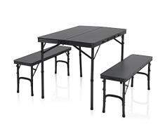 Campart Maine TA-0870 Mesa de Camping plegable, 2 Bancos Incluidos, Patas Ajustables