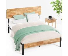 Zinus Olivia de 36 cm, estructura de cama de metal y madera, somier de listones de madera, fácil montaje, 150 x 190 cm, natural