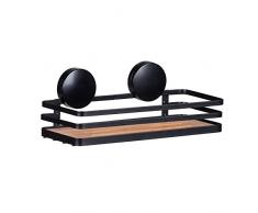 WENKO Estantería de ducha para colgar Alba Static-Loc de WENKO, jabonera de acero lacado y bambú sostenible, fijación sin taladro, sujeción por adherencia estática, 26,5 x 12,5 x 11 cm, negro/natural