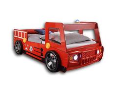Stella Trading Spark iluminación LED 90 x 200 cm-Emocionante Coche Cama para pequeños Bomberos en Rojo, Engineered Wood, 108 x 91 x 225 cm