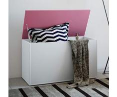 VCM bendola baúl Banco, Banco, Baúl, Zapatos Banco, Parte baúl, imitación de Madera baúl, Estructura de Madera, Blanco/Rosa, One Size