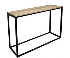 DS Dropshipping Mesa Recibidor iCub. Color Negro. Dimensiones 100x35x80cm. Estilo Industrial Vintage. Tapa de Madera de Pino Maciza alistonada con Aspecto Envejecido y Tubo de Acero.