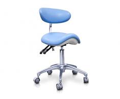 QUIRUMED Taburete Pony hidráulico Elite, Color Azul Claro, Multidisciplinar, Acero Inoxidable, Polipiel, Respaldo ergonómico, Acolchado Poliuretano, Altura Regulable