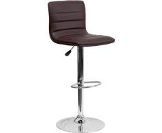 Flash Muebles Ajustable Taburete de Bar Vinilo con Base de Cromo, Acero Vinilo, marrón, 2 Unidades