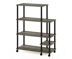 Furinno Turn-N-Tube Carrito de Estante de Cocina, Madera, Roble francés Gris/Negro, 39.6 (D) x 89.4 (W) x 117.1 (H) cm