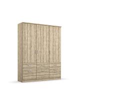 Rauch Möbel Armario giratorias, 2 estantes, 2 Barras de Ropa, 6 cajones-Bremen 3 Puertas, Metal, Roble Sanremo Claro, Breite 136 cm