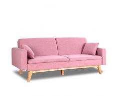 ZZ DON DESCANSO NALUI - Sofá Cama 3 plazas Reine, Tapizado en Tela, Color Rosa, Sistema Apertura de Libro o Clic-clac, Medida sofá: 201x73x79 cm, Medida Cama: 201x99x42 cm, Incluye 2 Cojines