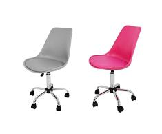 La Silla Española Sanabria Silla de Oficina, Piel Sintética, Gris, 48x42x100 cm + Silla De Escritorio con Ruedas, Rosa, 48 X 42 X 100 Cm