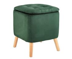WENKO Taburete de terciopelo WENKO con patas, taburete madera versátil con tapa, almacenamiento adicional en salón, baño y dormitorio, 36,5 x 41 x 36 cm, funda de terciopelo de 100 % poliéster, verde