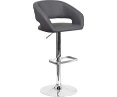 Flash Furniture Taburete contemporáneo Gris de Altura Ajustable con Respaldo Medio Redondeado y Base cromada, No es un Accesorio para la Cabeza, Vinilo Graues, 42 x 21 x 20.5