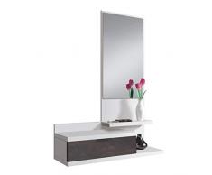 Habitdesign 0X6744A - Recibidor con Cajon y Espejo, Mueble de Entrada, Color Blanco Artik y Oxido, Medidas: 81 cm (Largo) x 116 cm (Alto) x 29 cm (Fondo)