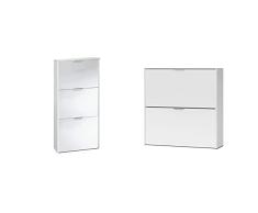 Habitdesign Zapatero 3 Puertas, Zapatero Estrecho, Acabado En Color Blanco Brillo + Zapatero 2 Puertas, Mueble Zapatero Estrecho, Acabado En Color Blanco