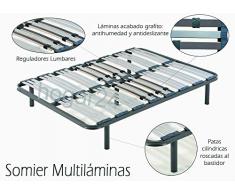 HOGAR 24 Somier multiláminas con reguladores lumbares, Metal, 135 x 190 cm-Patas 32 cm