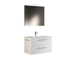 Mama Store ERA 100 ERA 100-Mueble de baño suspendido 100 cm Blanco Brillante Lacado con Lavabo, Espejo y lámpara LED, L. 101 x 47, Madera Aluminio, L. 101 X P. 47 X H. 53 CM