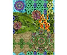 Vilber Bohemian Mandala Alfombra, Vinilo, Multicolor, 75x120x0.2cm