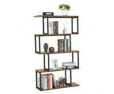 Meerveil Estantería de pie con 4 niveles, estantería de madera en forma de S, diseño industrial, 74 x 24 x 128 cm, estantería decorativa para plantas y libros, salón, dormitorio, oficina, color marrón