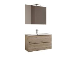 Mama Store Atena 100 Roble Natural Mueble Colgante con Lavabo, Espejo y lámpara LED, Madera de ingeniería, Sencillo, L. 101 X P. 47 X H. 53 CM