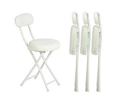 MEUBLE COSY Juego de 4 Sillas Plegable Taburete con Respaldo y Reposapiés Tapizados de Piel, Estructura de Metal, Blanco, 30x45x75cm