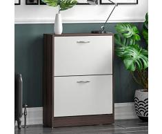 Home Discount Casa de Descuento 2 cajón Zapatero Armario de Zapatos de Almacenamiento Organizador Pull Down Unidad de Muebles de Madera, Madera de Nogal y Blanco