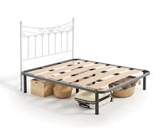 HOGAR24 ES -Thera Coin - Somier Reforzado con Espacio de almacenaje para Guardar Todo Tipo de Objetos bajo la Cama + Cabecero de Forja Coin en Color Blanco. Medida: 105x200 cm