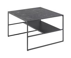 Marca Amazon - Movian Mesa de café con un estante, con efecto de mármol mate en la parte superior, base metálica en negro, 70 x 70 x 45 cm