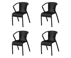 KG KITGARDEN Set 4 Sillas Lusa de Jardín Apilables con Reposabrazos y Respaldo Ventilado. Ideales para Terraza, Patio, Balcón, Comedor Exterior. Diseño Moderno - Color Negro, Estándar, P4 Lusa NG