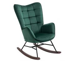 MEUBLE COSY Silla Mecedora con reposabrazos y Asiento Acolchado para salón, Dormitorio, Estructura de Metal y Base de Madera, Terciopelo, Color Verde, 66x84x97 cm